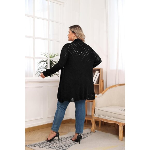 Plus Size Crochet Cardigan Women Lightweight Open Front Knit Casual - Picture 5 of 6